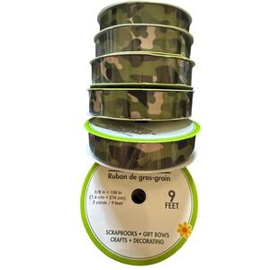 6 rolls Floral Garden Camo Grosgrain Ribbon 5/8 Inch 9' Feet Green Camouflage